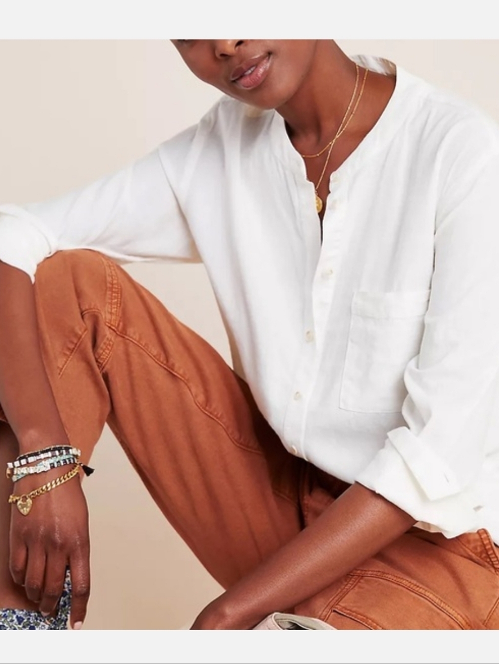 Pilcro And The Letter Press Whitney Linen Blend Trapeze Buttondown White Size XS